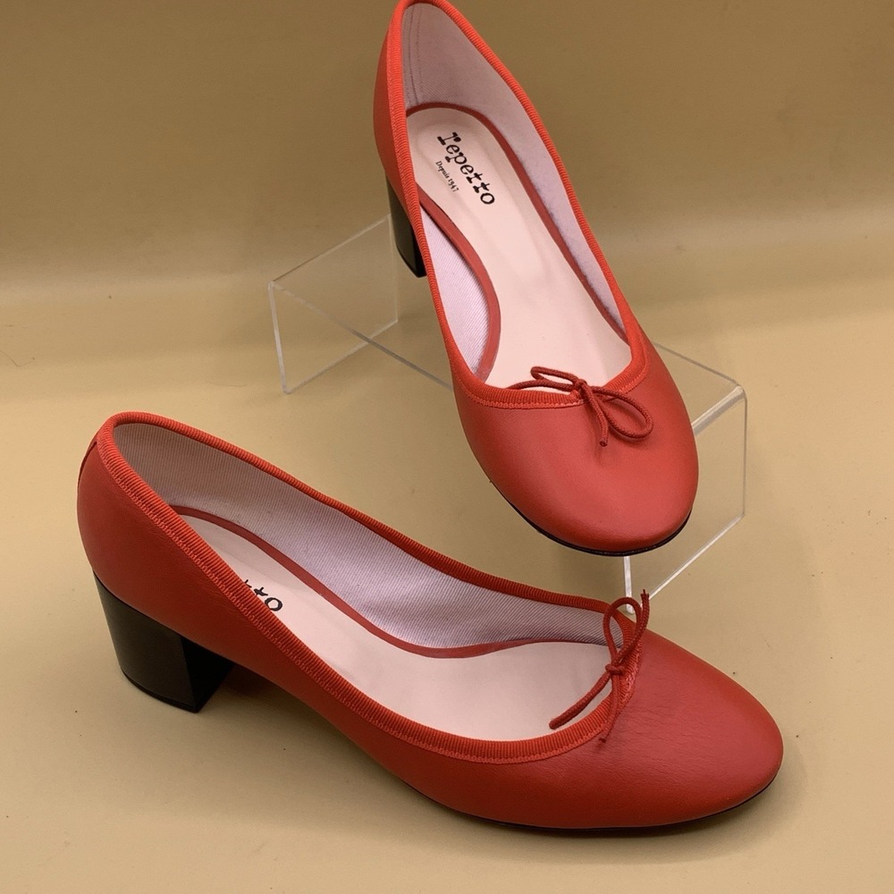 Repetto Farah Block Heel Pumps Red Low Heel Shoes Size 40/US 9